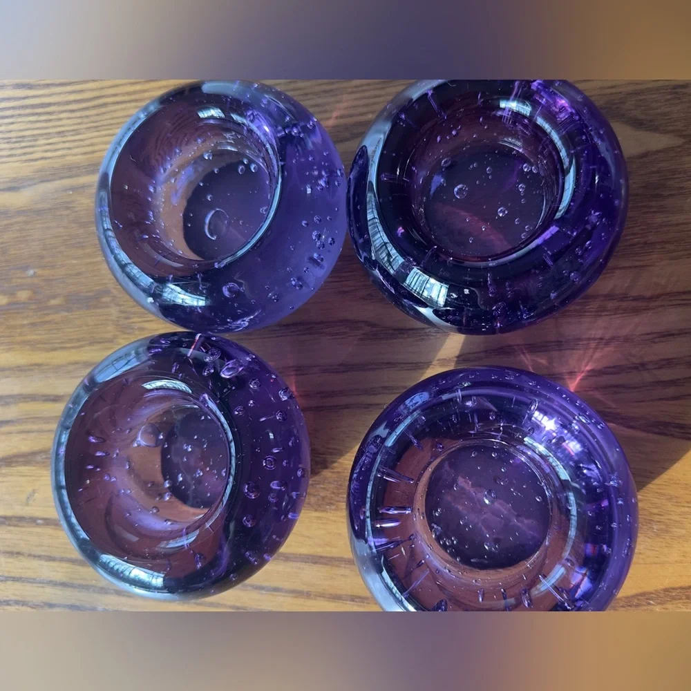 IKEA Purple Art Glass PaperweightVotive TeaLight Candle Holder Controlled Bubble